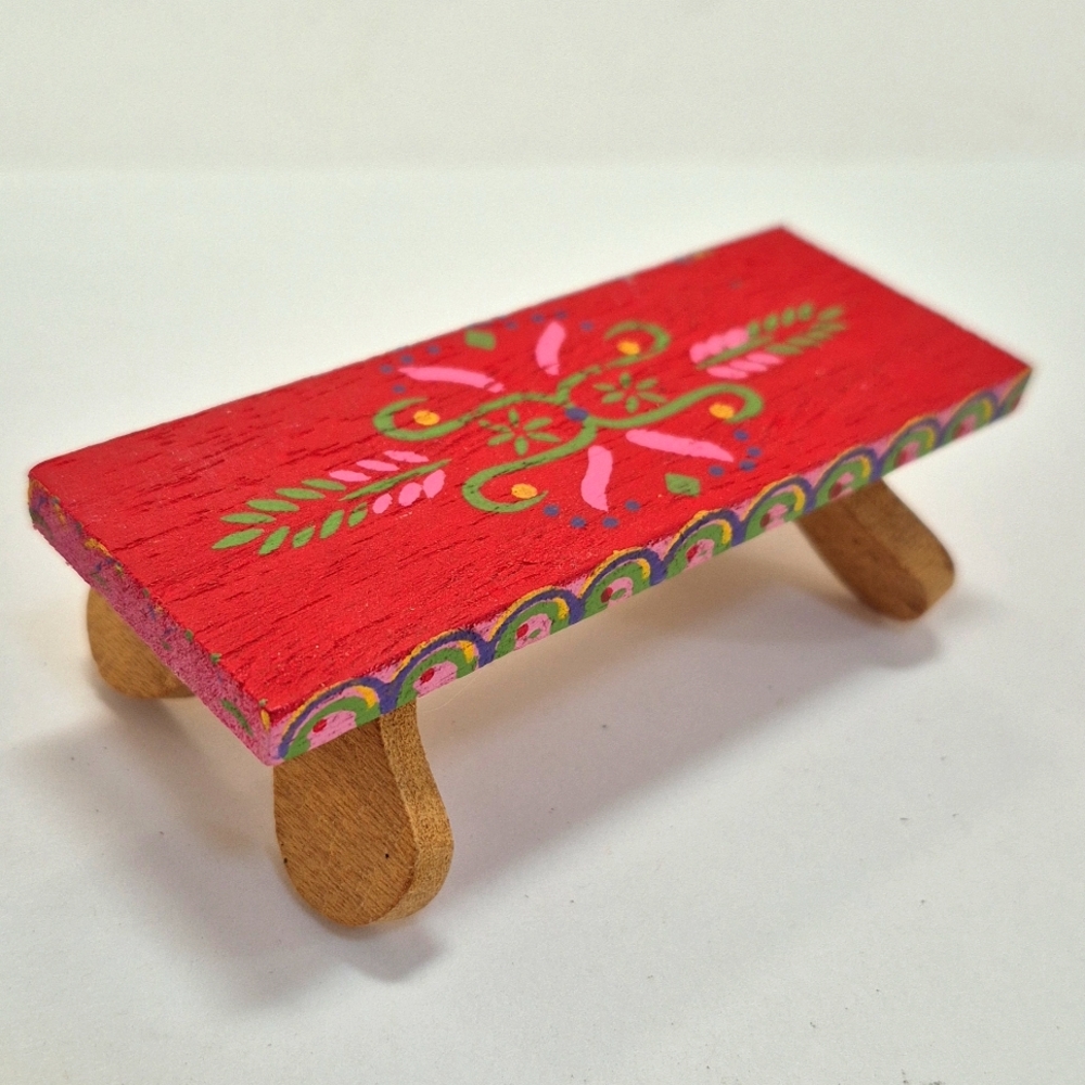 Vintage Dollhouse Miniature Hand Painted Wood Bench Table Bajot Baajat Furniture